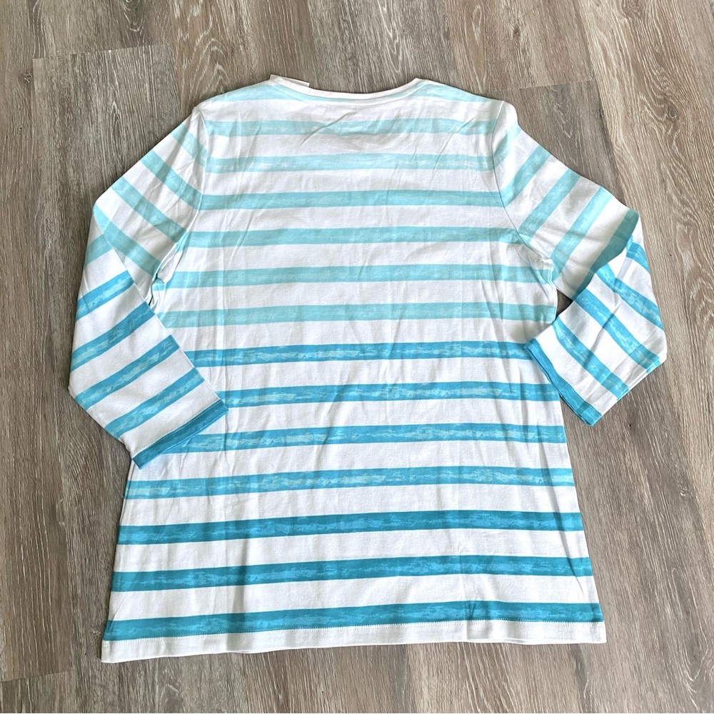 Blue and white striped perfectly soft 3/4 sleeve tee - Picture 5 of 8